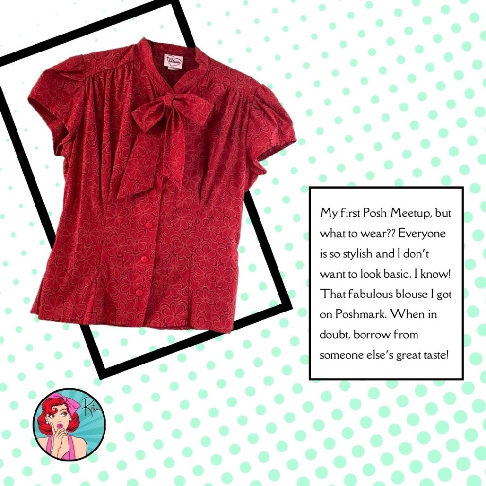 NWOT Heart of Haute Estelle Blouse Red Flowers One-of-a-Kind Print, L